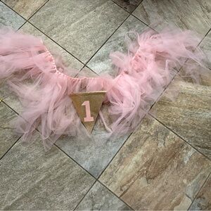 1st Birthday pink tulle high chair banner